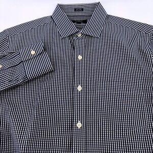 J.Crew Ludlow Mens Navy Blue White Gingham 80s 2-Ply Cotton Button Down Shirt L